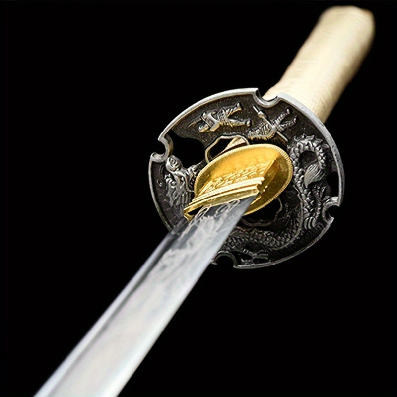 Antique Japanese Samurai Katana Sword hilt with intricate designs on a black background