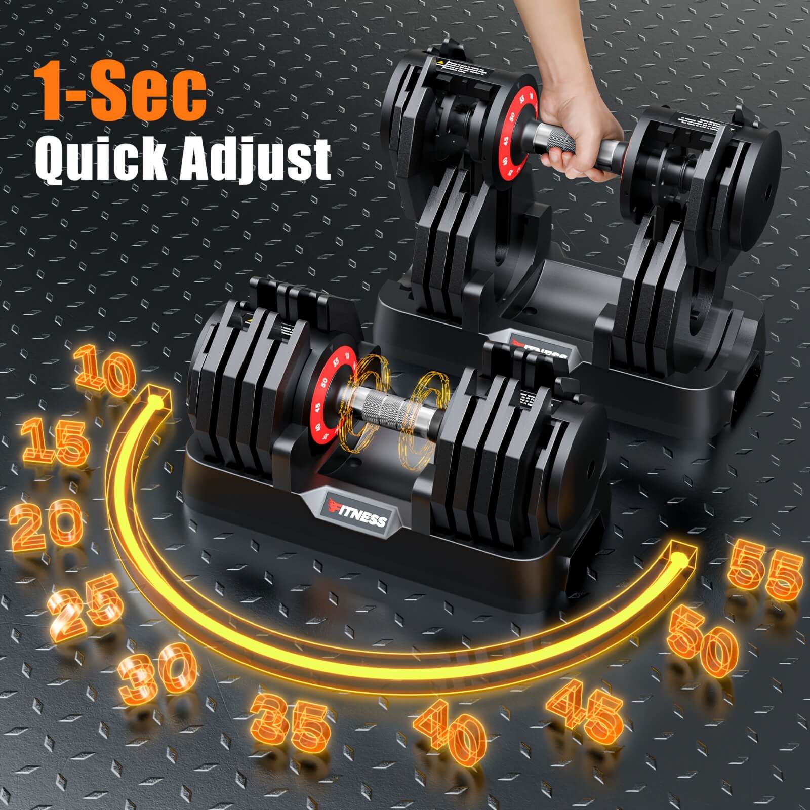 Pair of core home fitness adjustable dumbbell set with weight indication on a white background