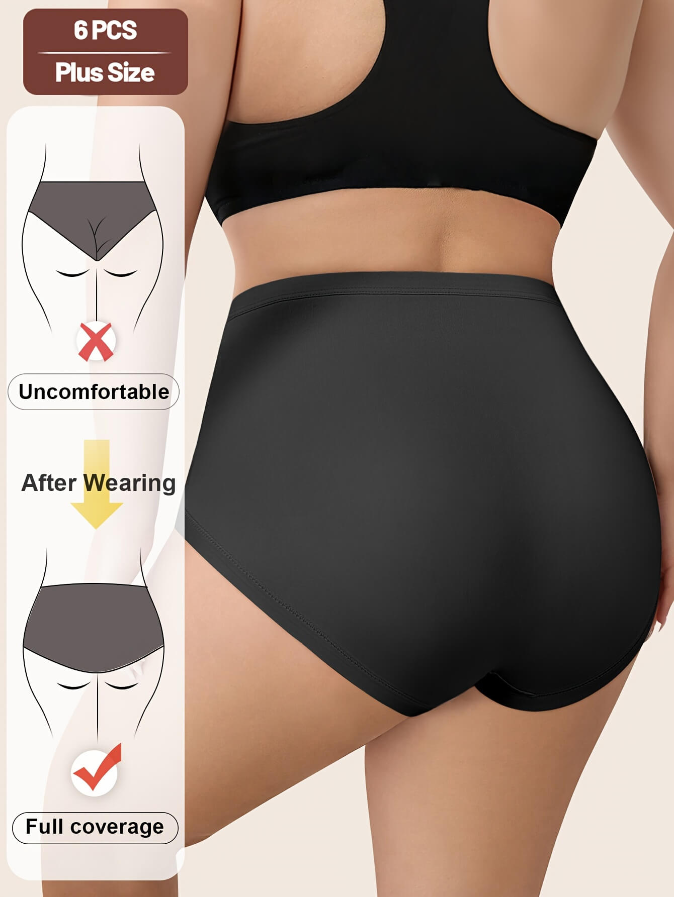 Black 6 pcs Set Plus Size Tummy Control Panties sold by 100 Spartans