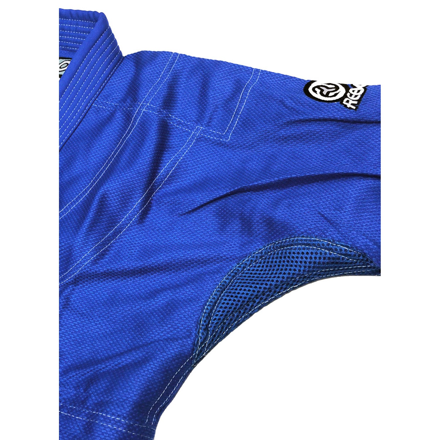 Blue bjj gi pants with a brand logo on a white background