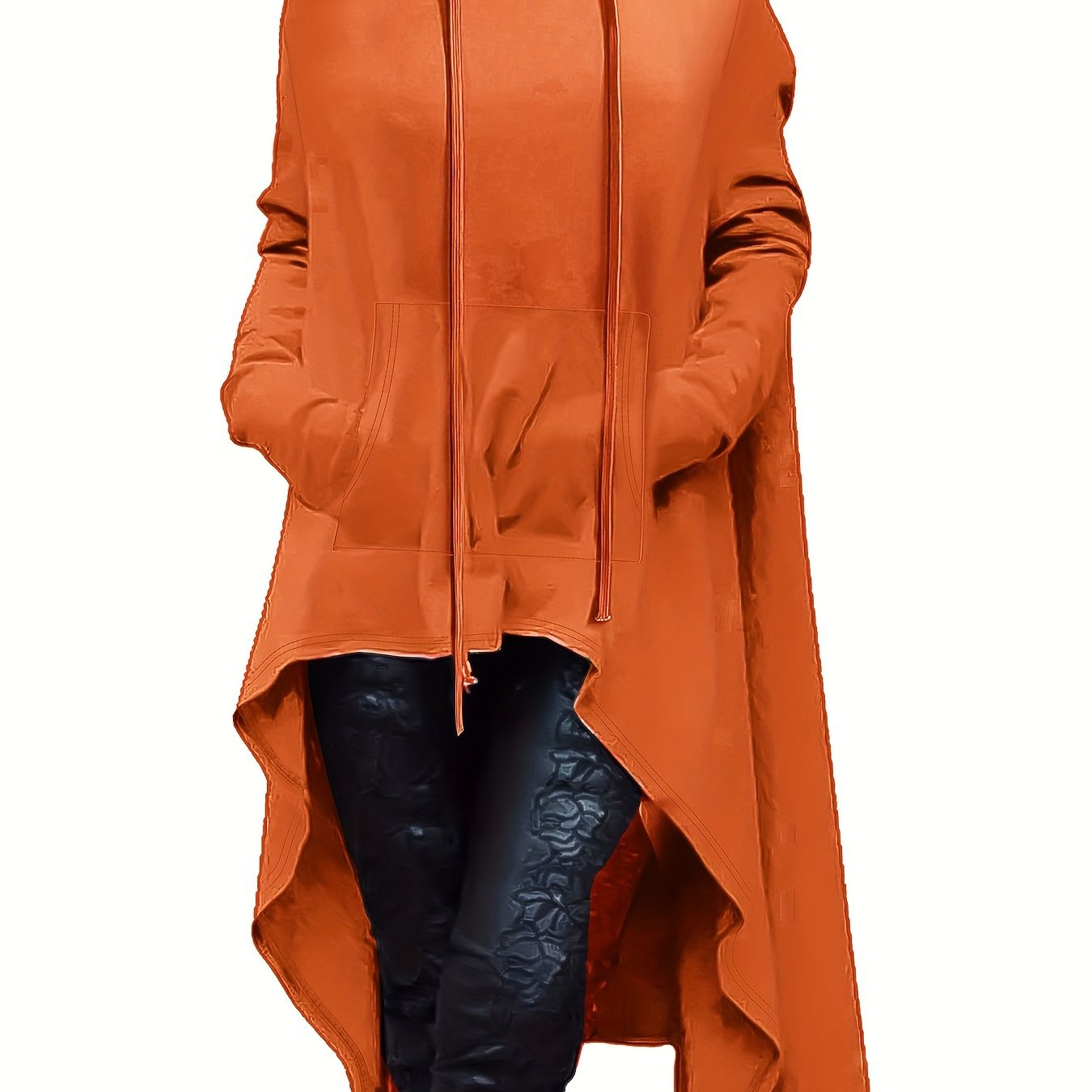 A woman wearing a orange women’s oversized hoodie sold by 100 Spartans