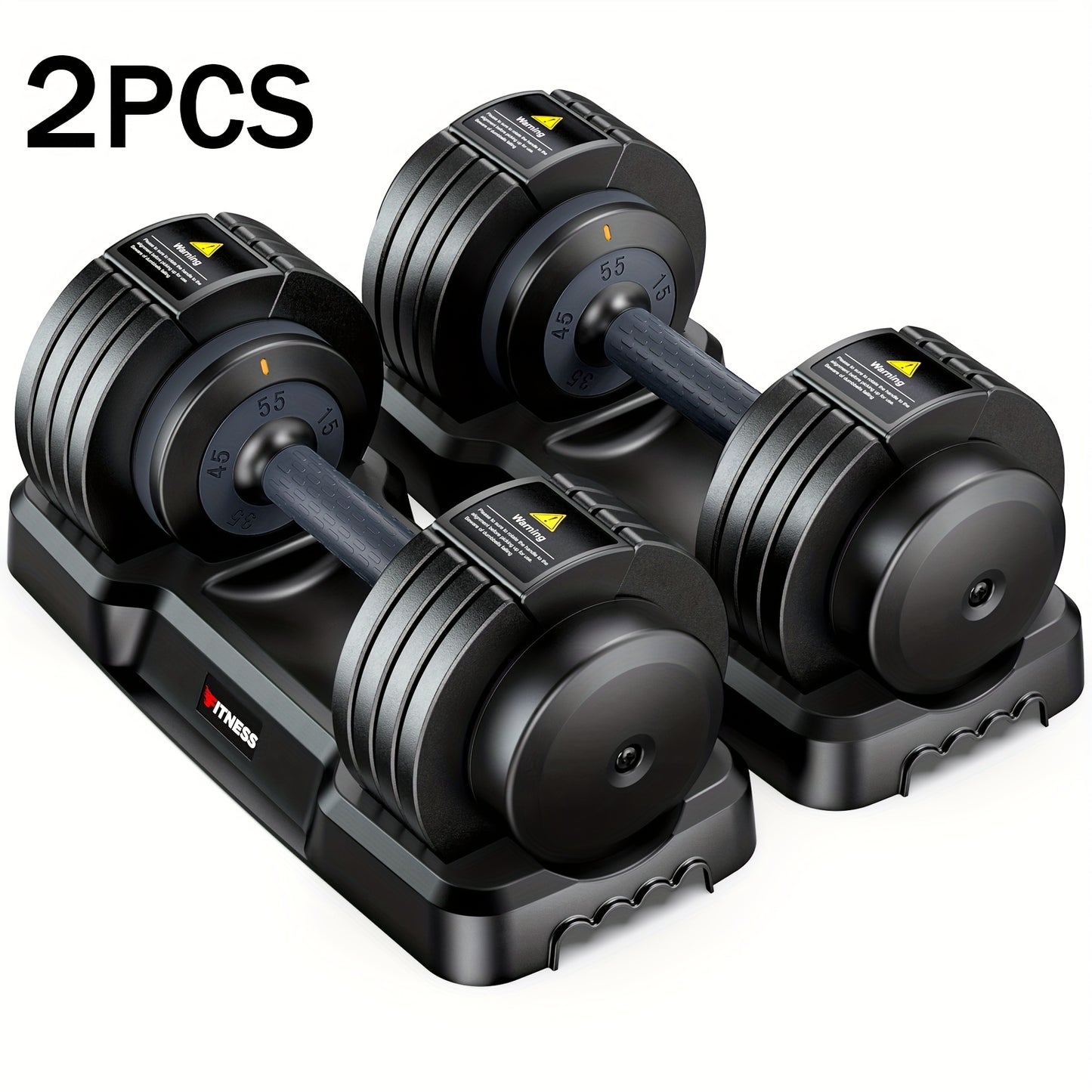 Heavy adjustable dumbbell set with a holder on a white background