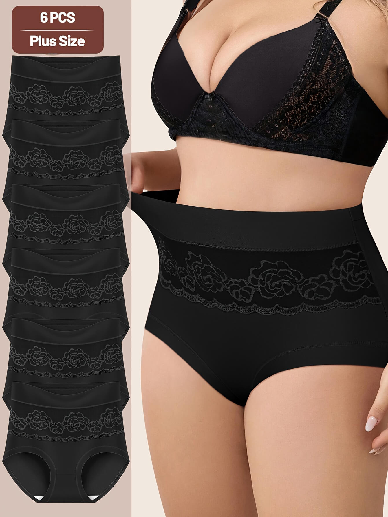 Black 6 pcs Set Plus Size Tummy Control Panties sold by 100 Spartans