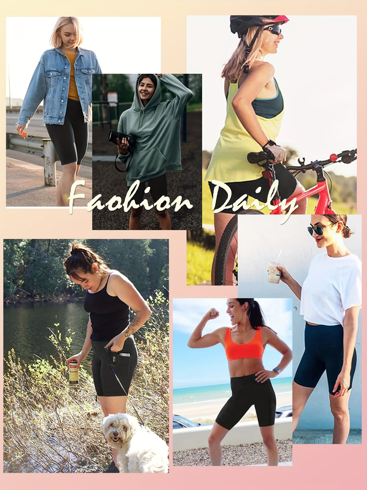 Collage of women wearing athletic and casual clothing in various outdoor settings with 'Fashion Daily' text.