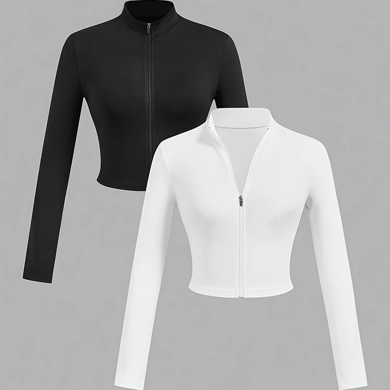 2 pcs Black and white womens zip up sweatshirt sold by 100 Spartans on a gray background