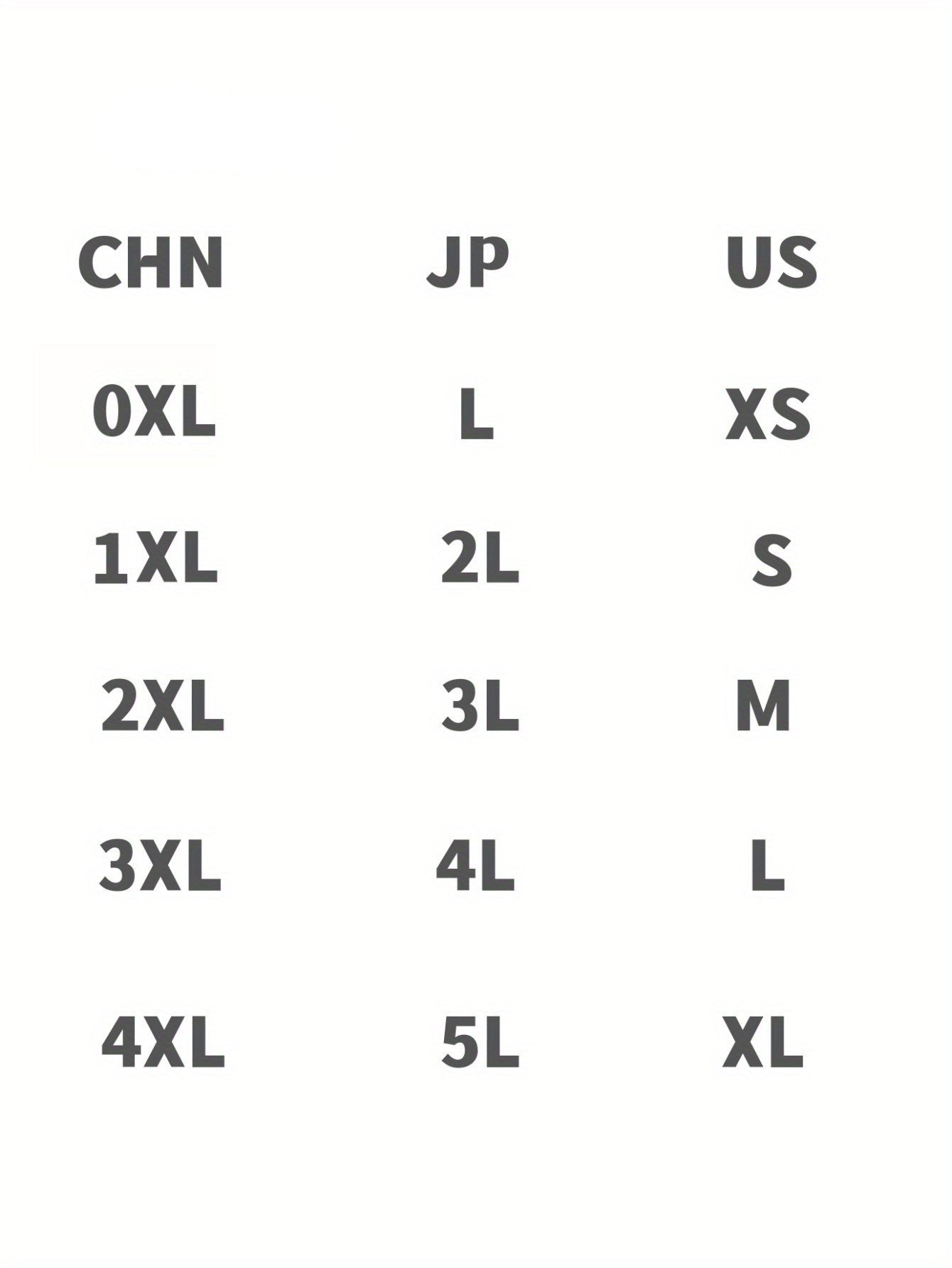 Sports bra size chart