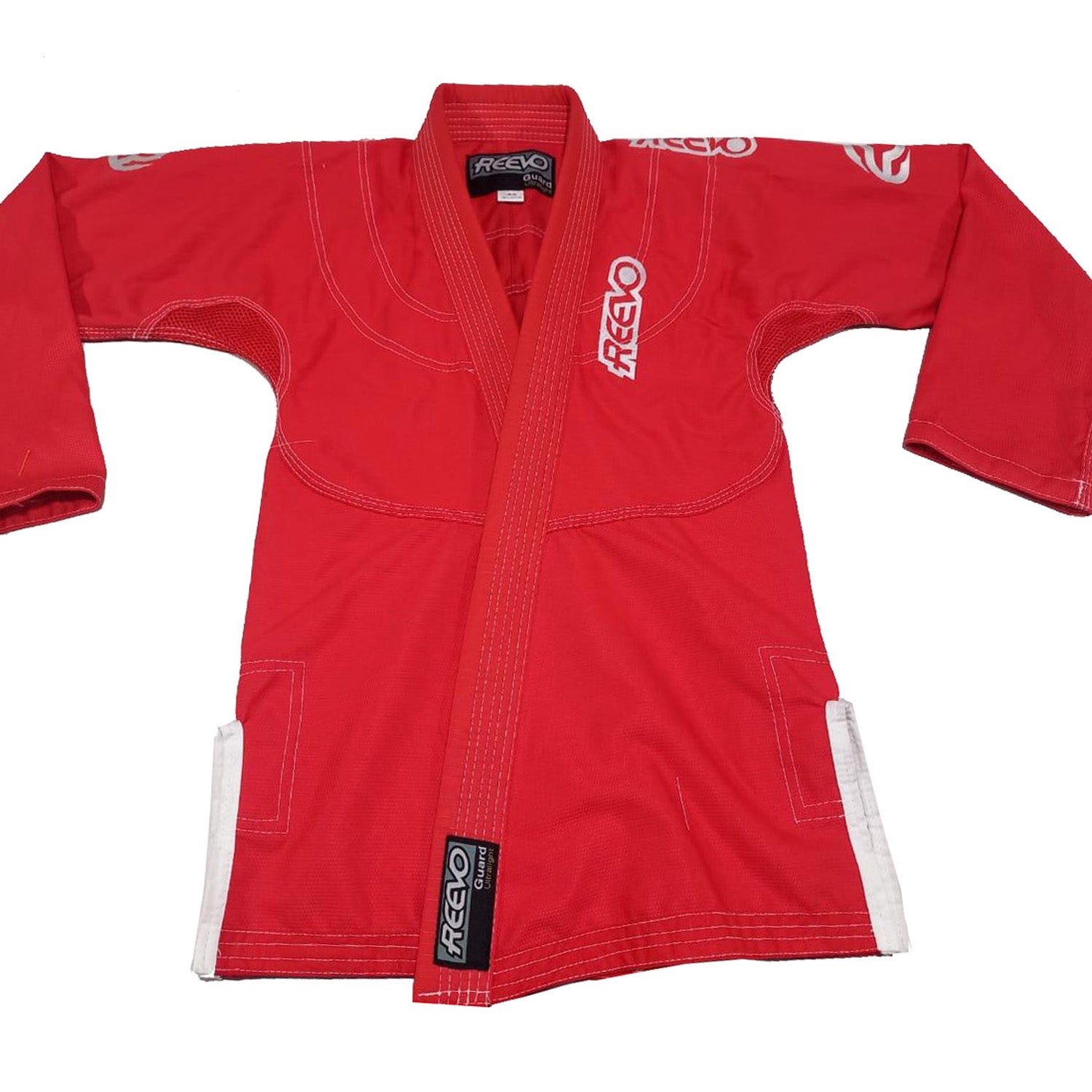 Red bjj gi with brand logo on a white background
