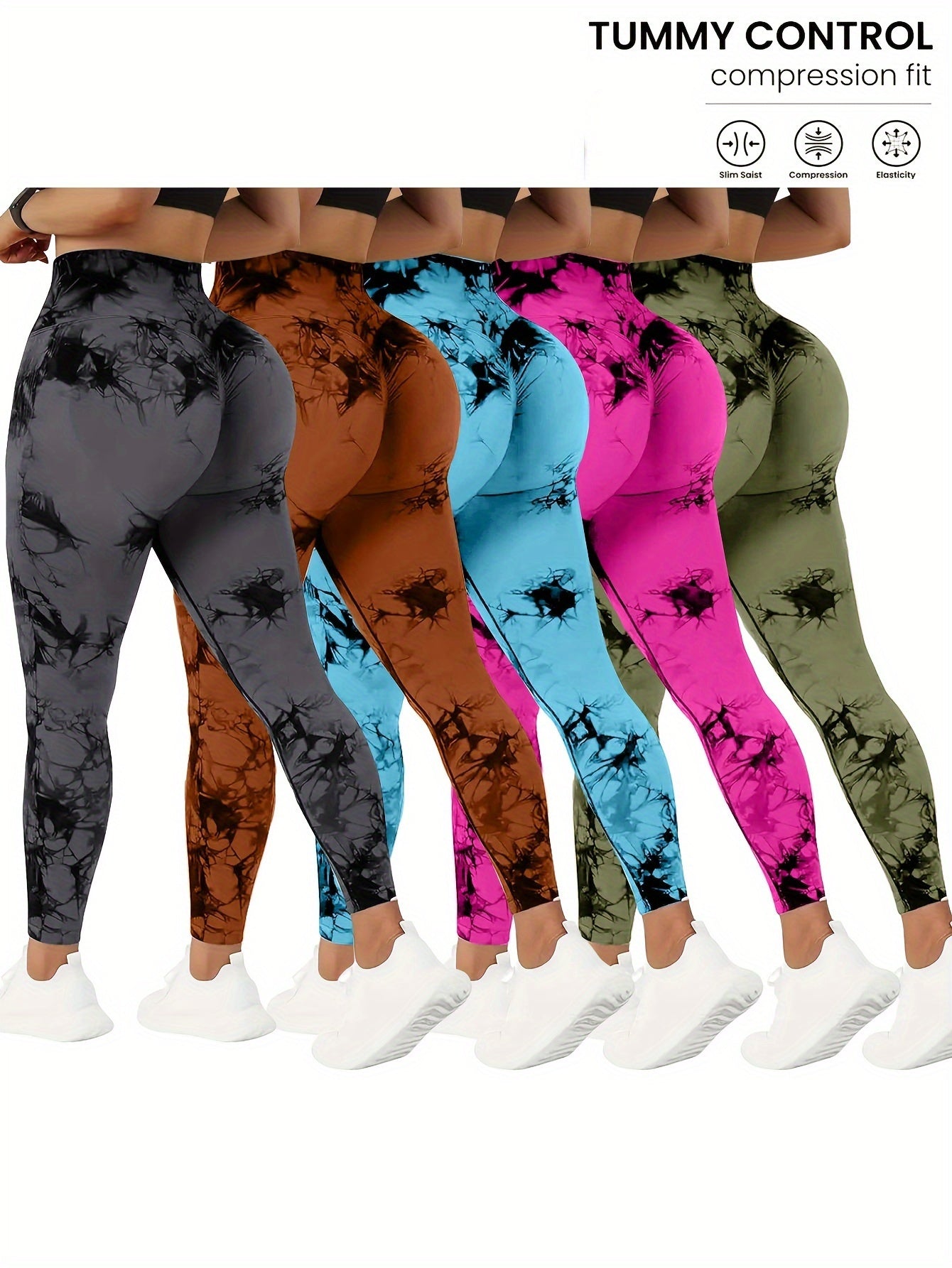 Women wearing different colors of high waisted yoga leggings sold by 100 Spartans