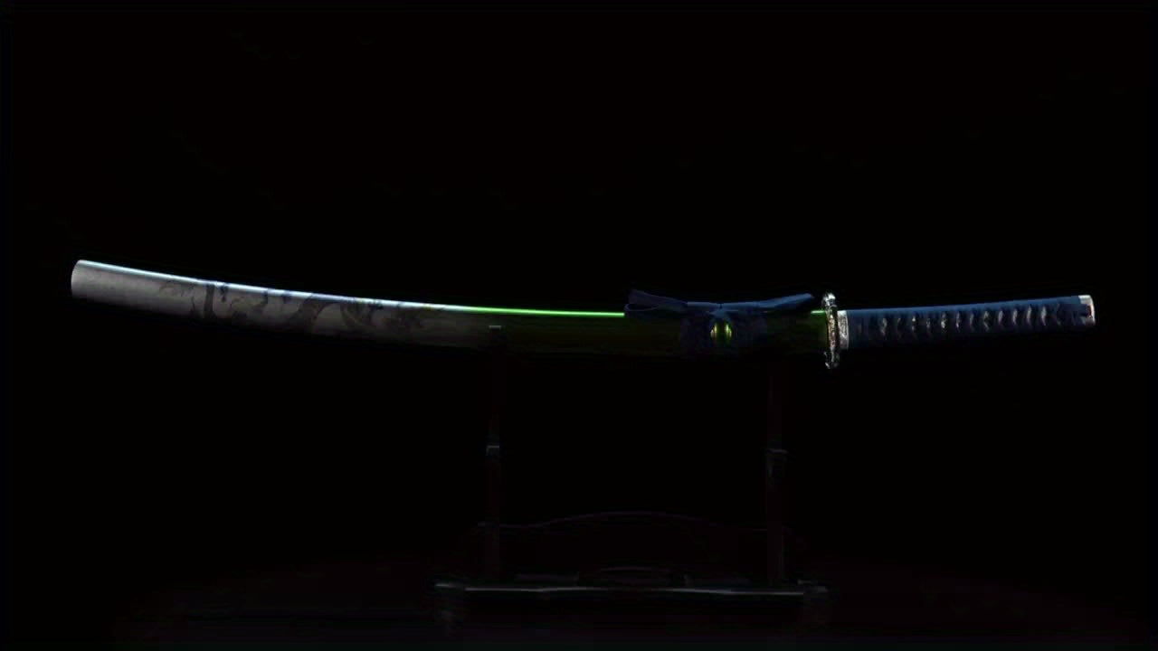 Ronin Samurai Sword with a glowing green blade on a black background