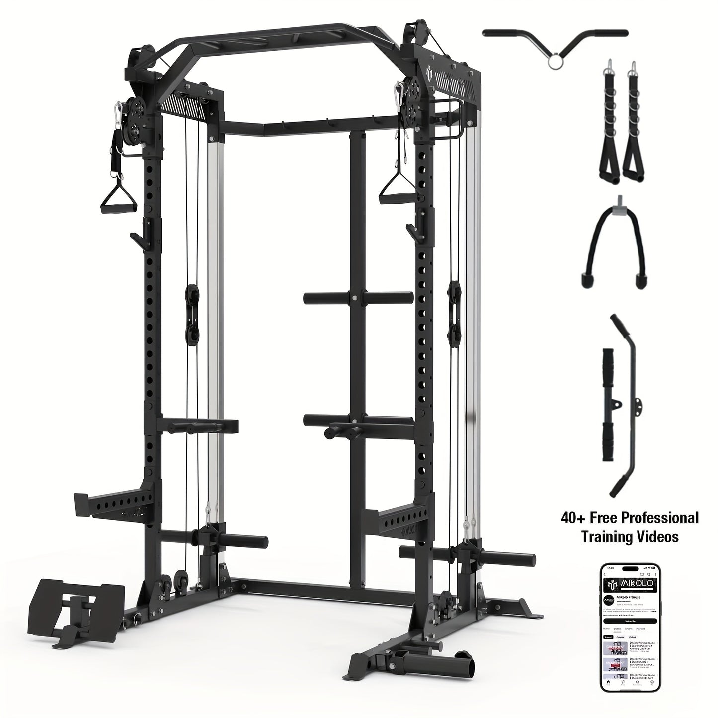 Smith machine with attachments on a white background