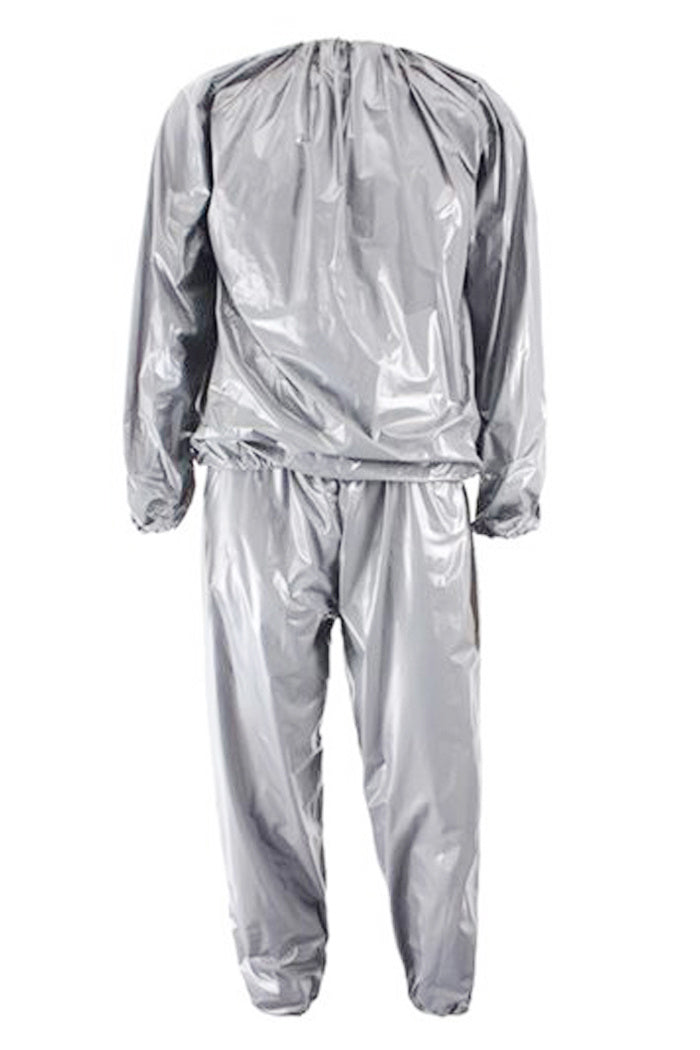 Silver sweat suit sold by 100 Spartans on a white background
