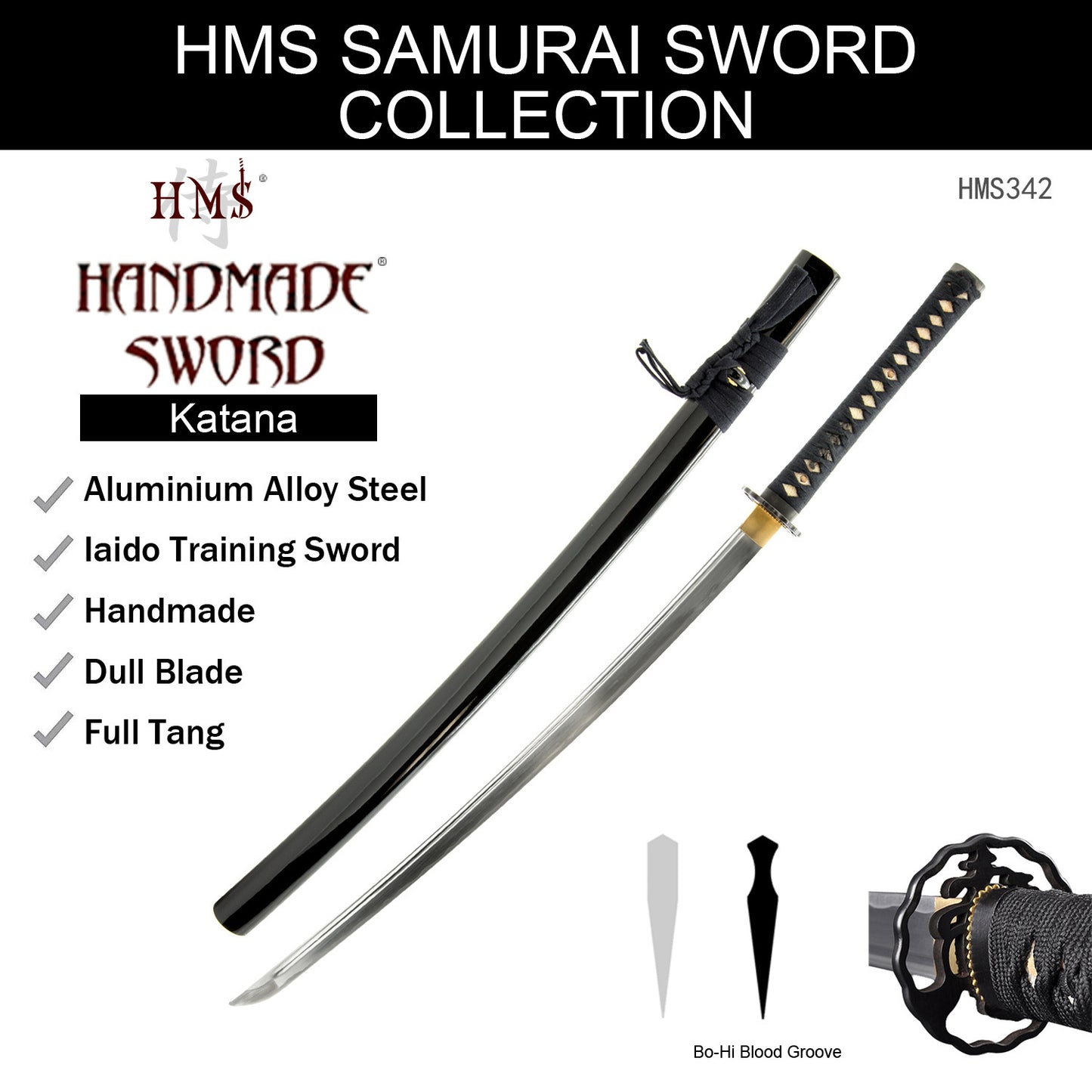 HMS Samurai Sword Collection with katana on a white background