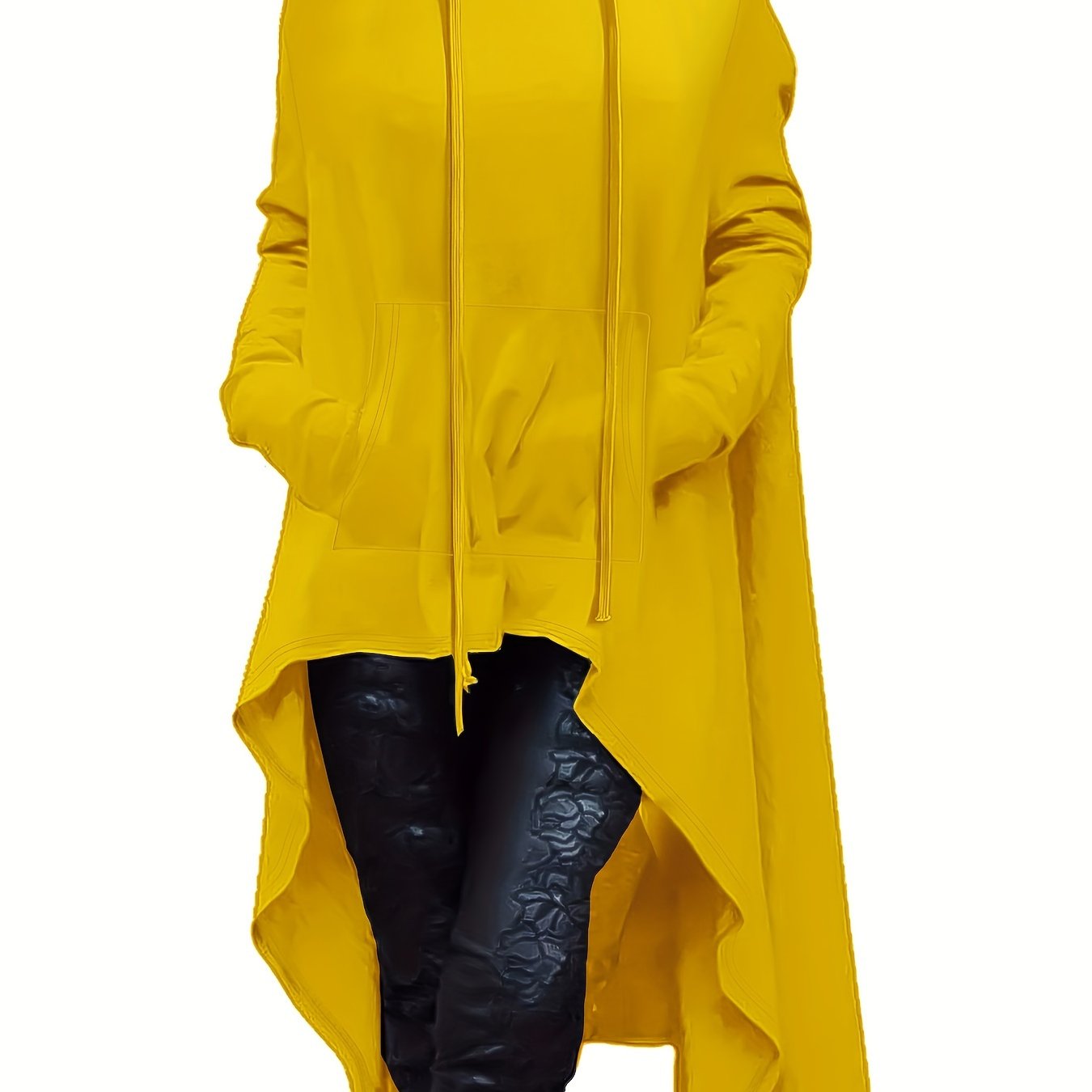 A woman wearing a yellow women’s oversized hoodie sold by 100 Spartans