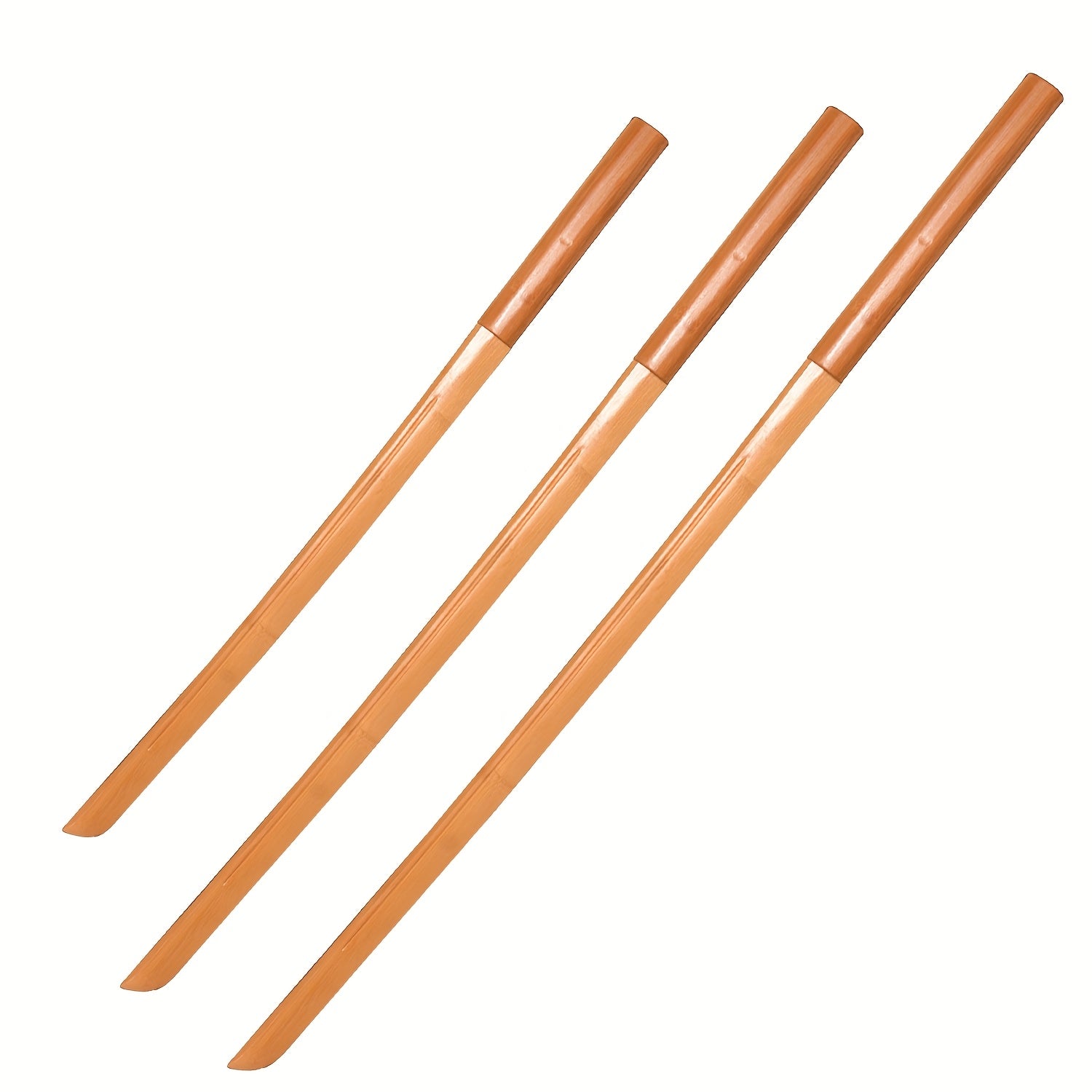 Three brown training swords on a white background