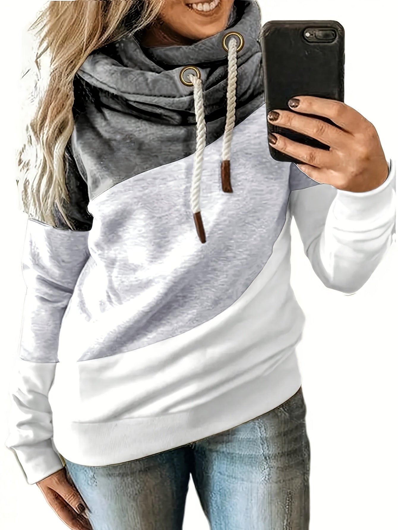 1pc Plus Size Women's Patchwork Hoodie