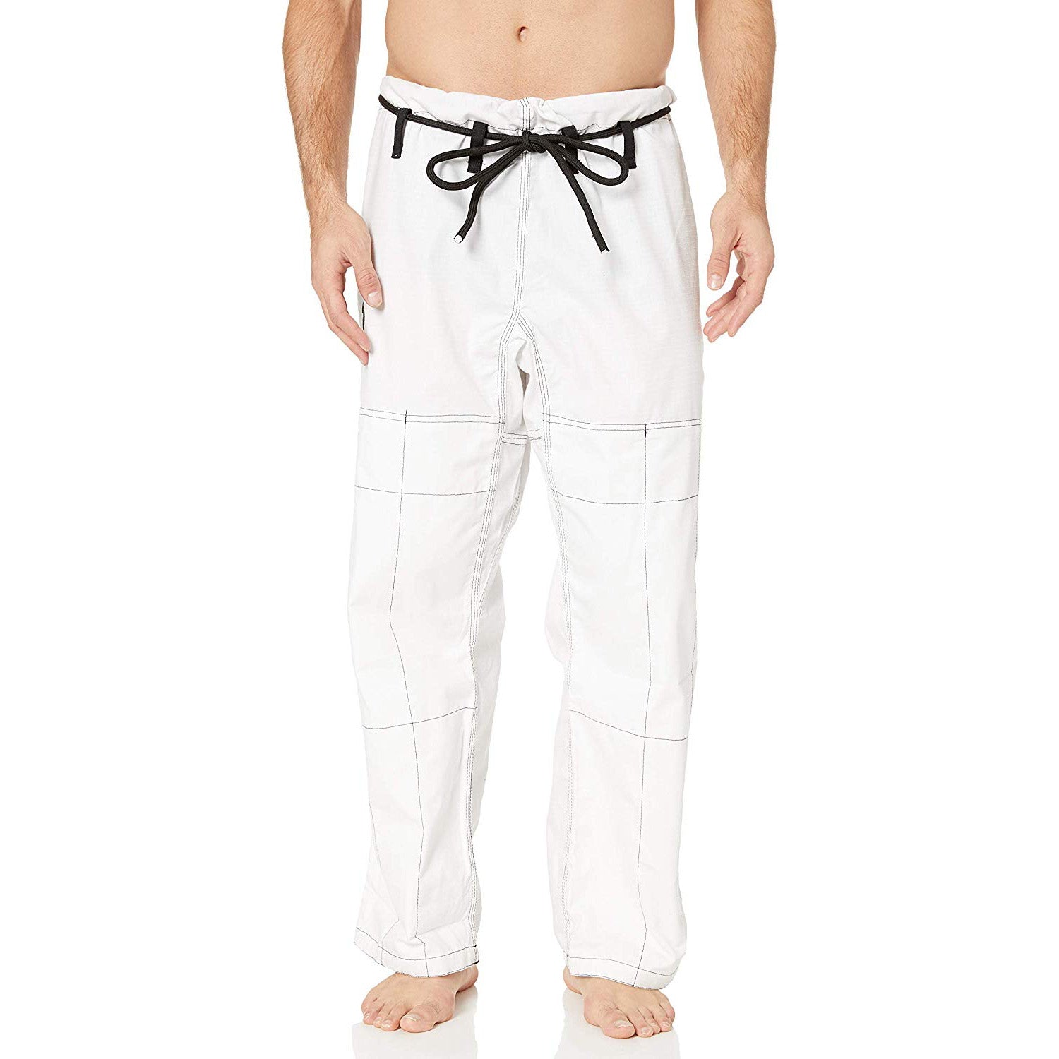 White BJJ Gi pants with black drawstring on a white background