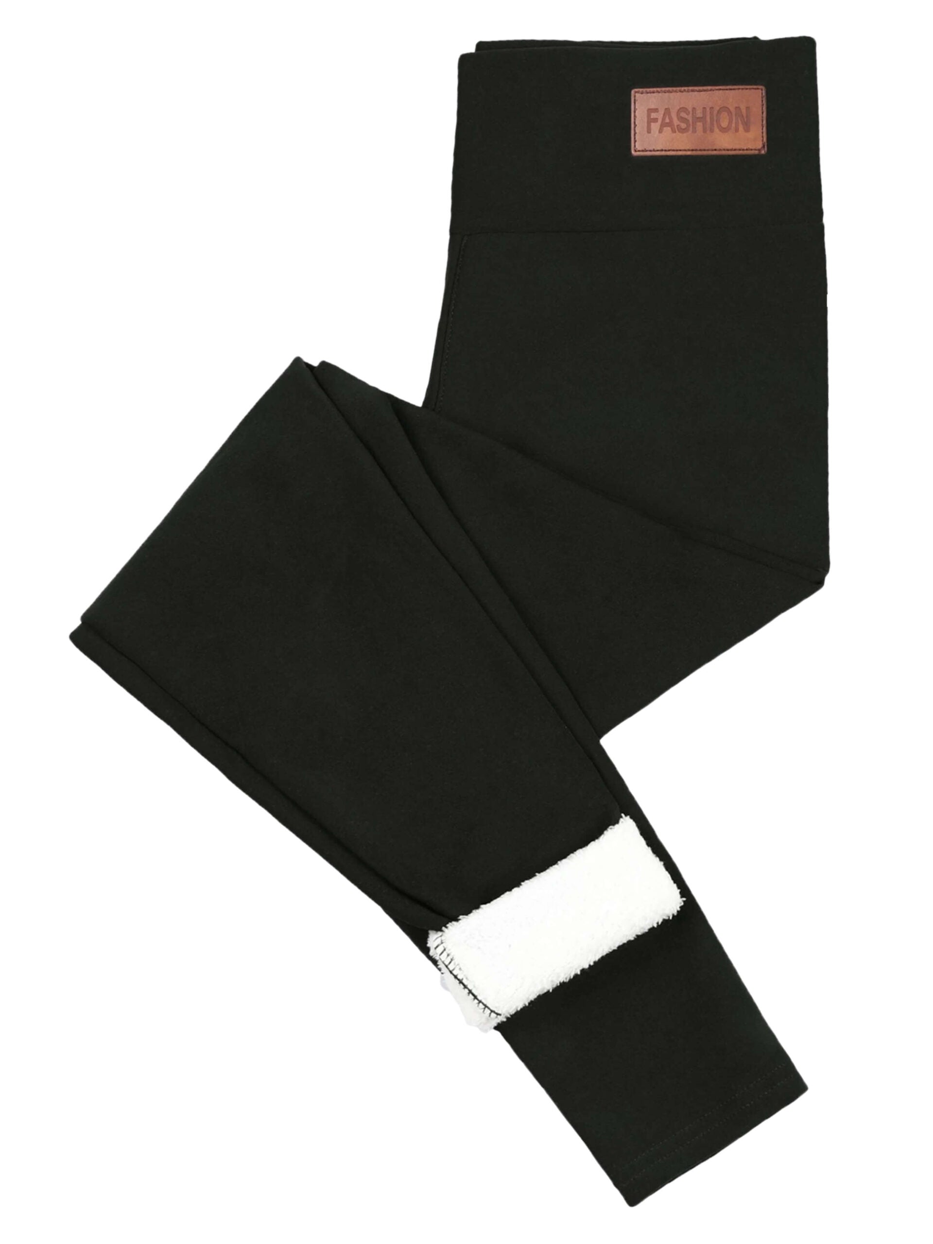 Womens Fleece Lined Leggings - Black Leather label, XL image