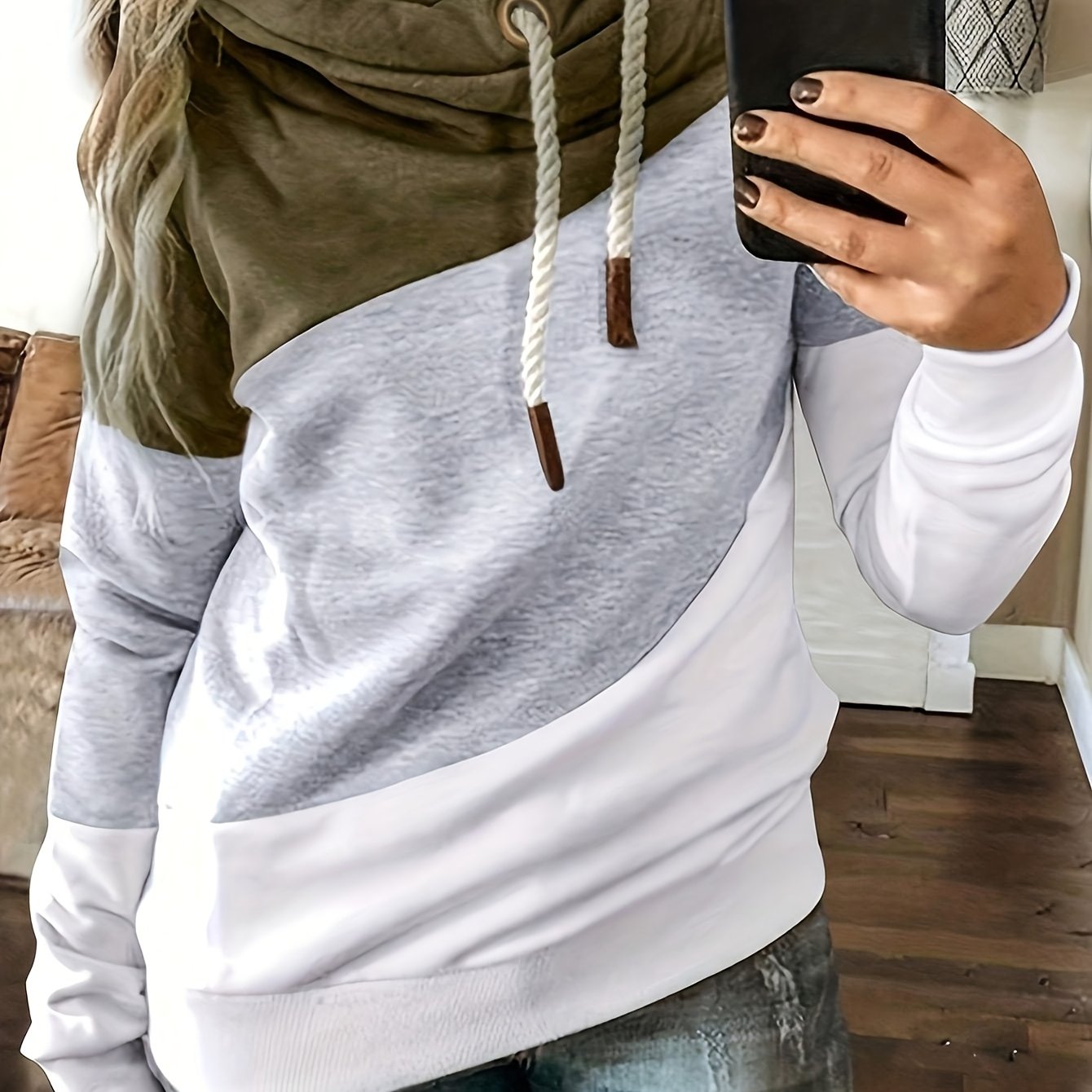 1pc Plus Size Women's Patchwork Hoodie