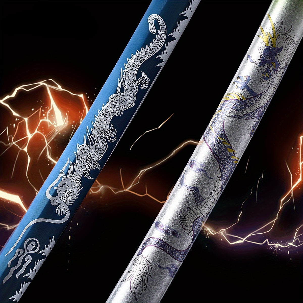 Ronin Samurai Sword with dragon designs on a dark background with lightning effects.