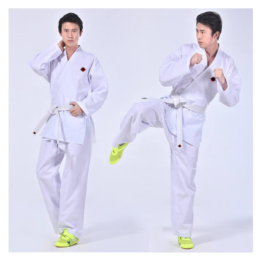 A man wearing a Kumite Karate Uniform sold by 100 Spartans