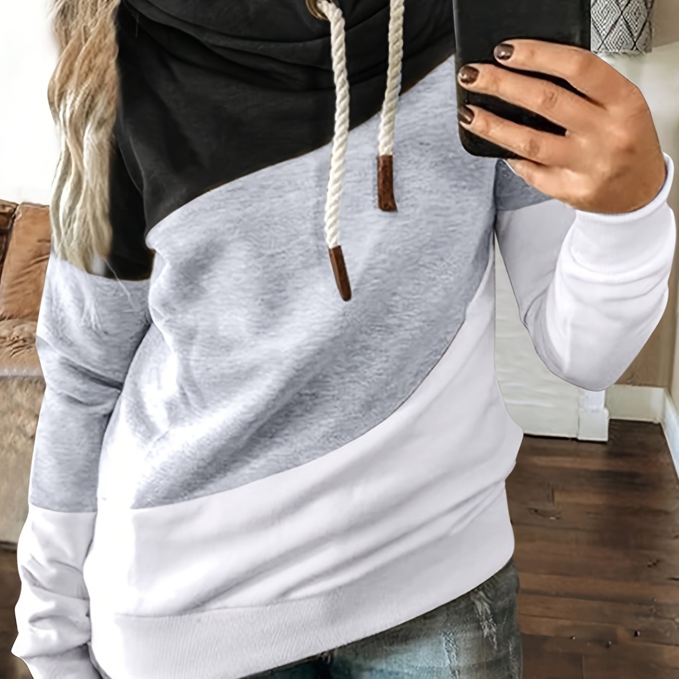 1pc Plus Size Women's Patchwork Hoodie