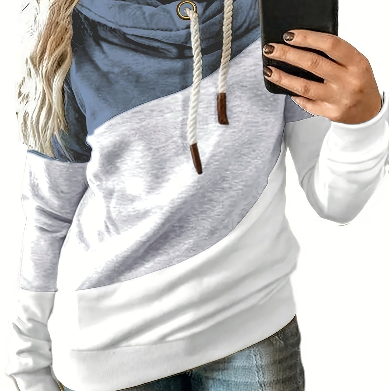 1pc Plus Size Women's Patchwork Hoodie