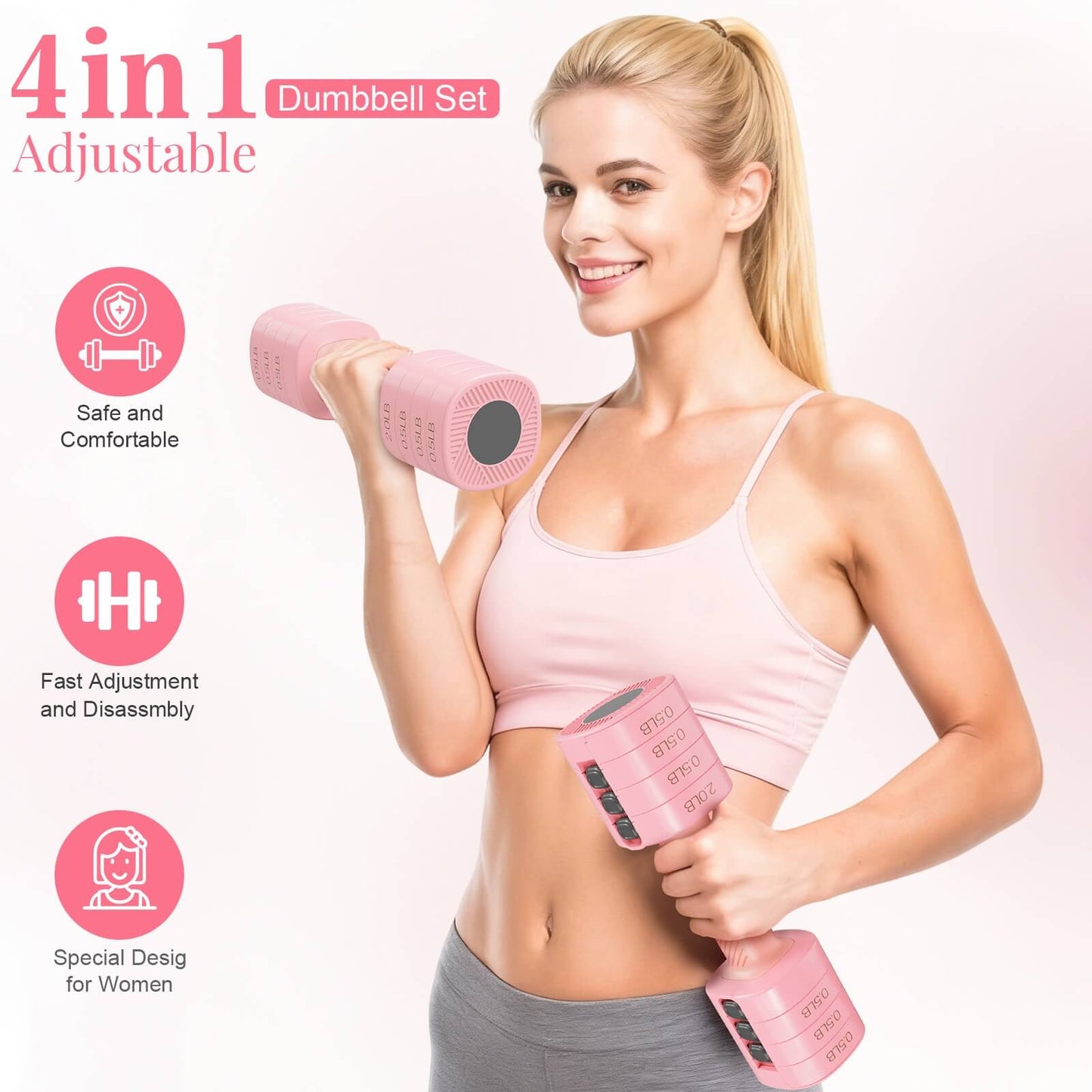 A woman working out with a pair of core home fitness adjustable dumbbell set sold by 100 Spartans