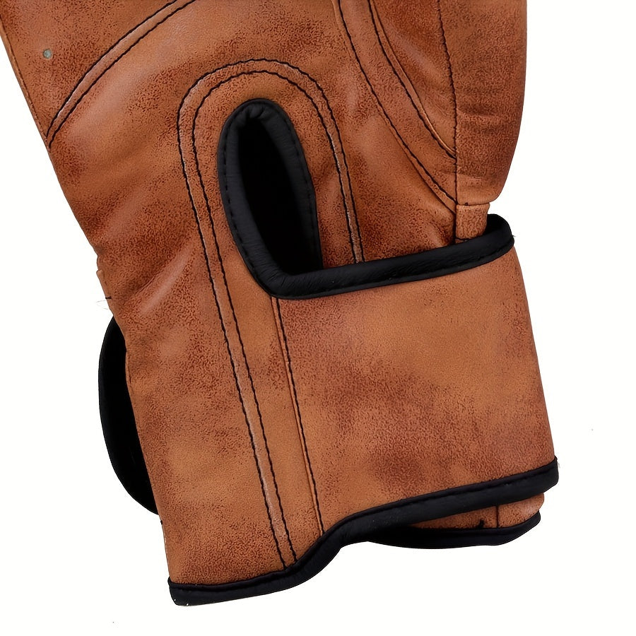 Closure of a brown vintage series unified boxing gloves sold by 100 Spartans