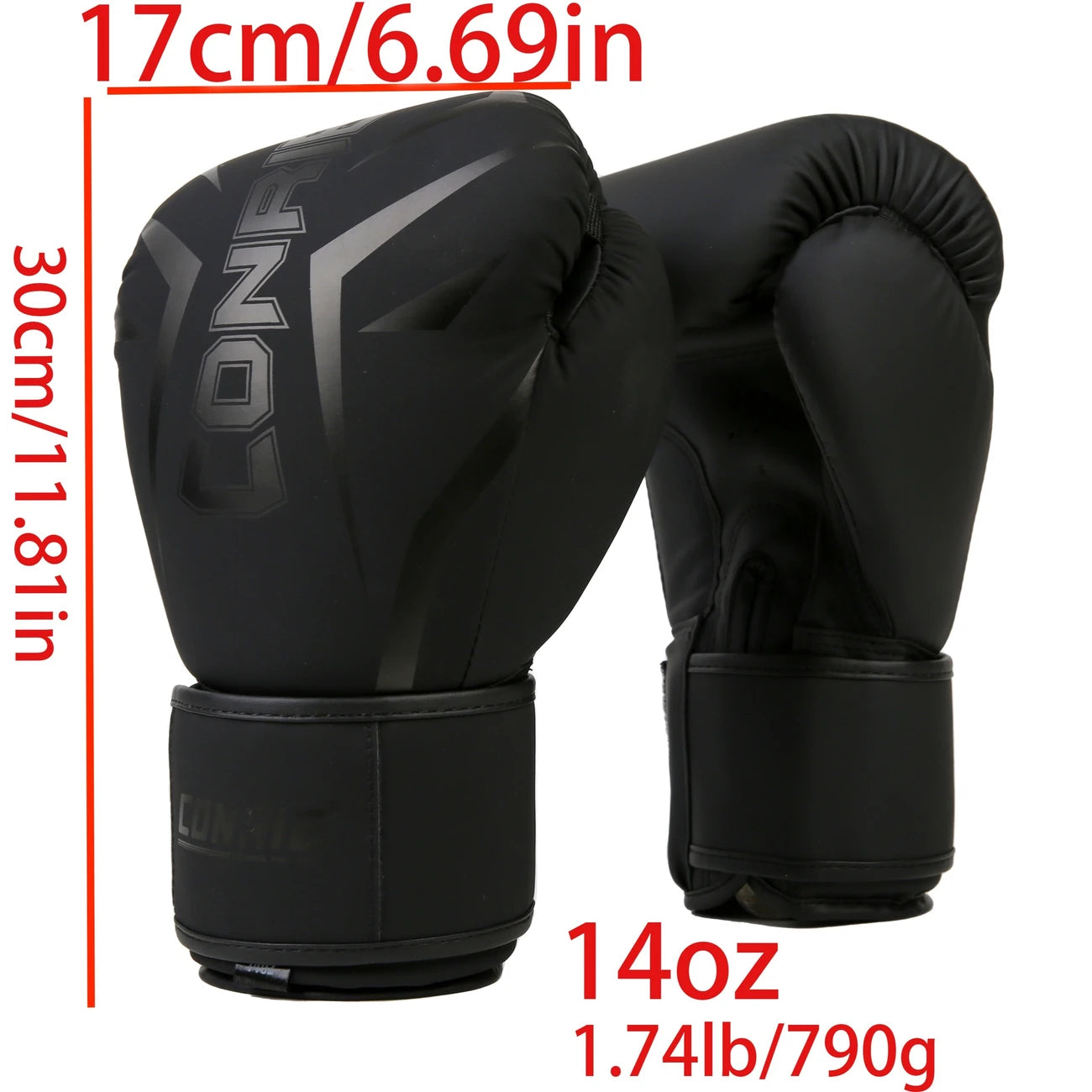 Dimensions of a black pre curved boxing gloves sold by 100 Spartans
