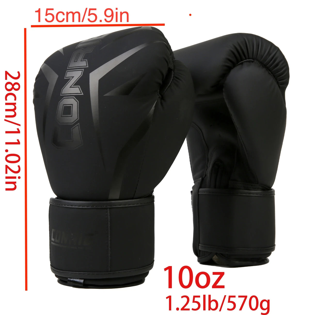 Dimensions of a black pre curved boxing gloves sold by 100 Spartans