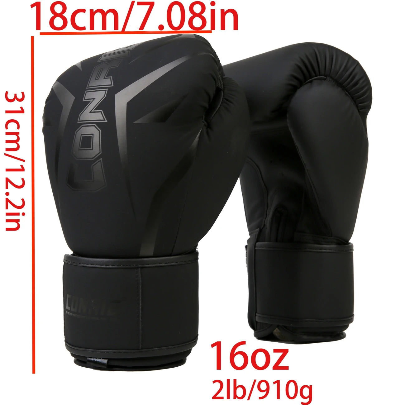 Dimensions of a black pre curved boxing gloves sold by 100 Spartans