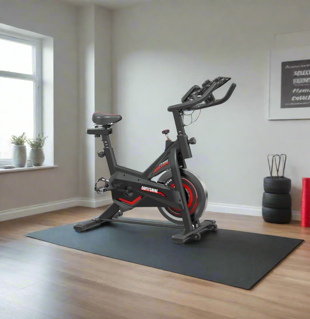 A black and red recommended exercise bike sold by 100 Spartans