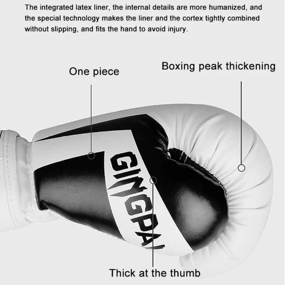 Component and qualities of a white PU boxing gloves sold by 100 Spartans