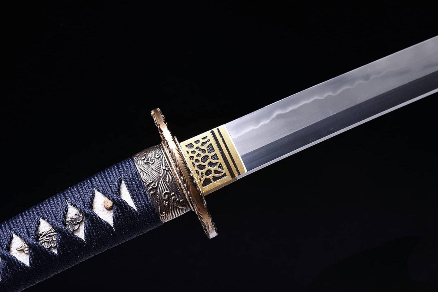 Training sword with a blue sheath on a black background