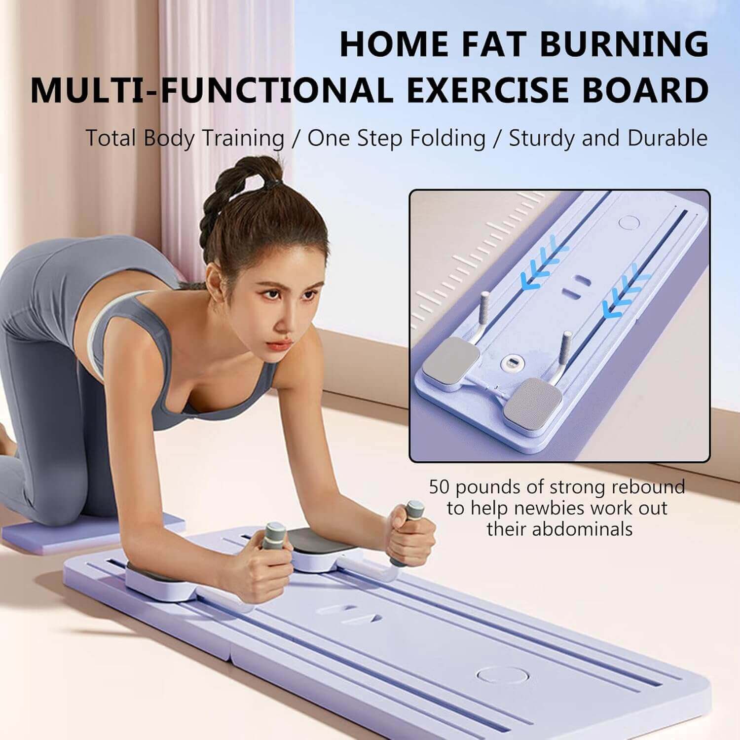 A woman working out with a purple Pilates Board sold by 100 Spartans