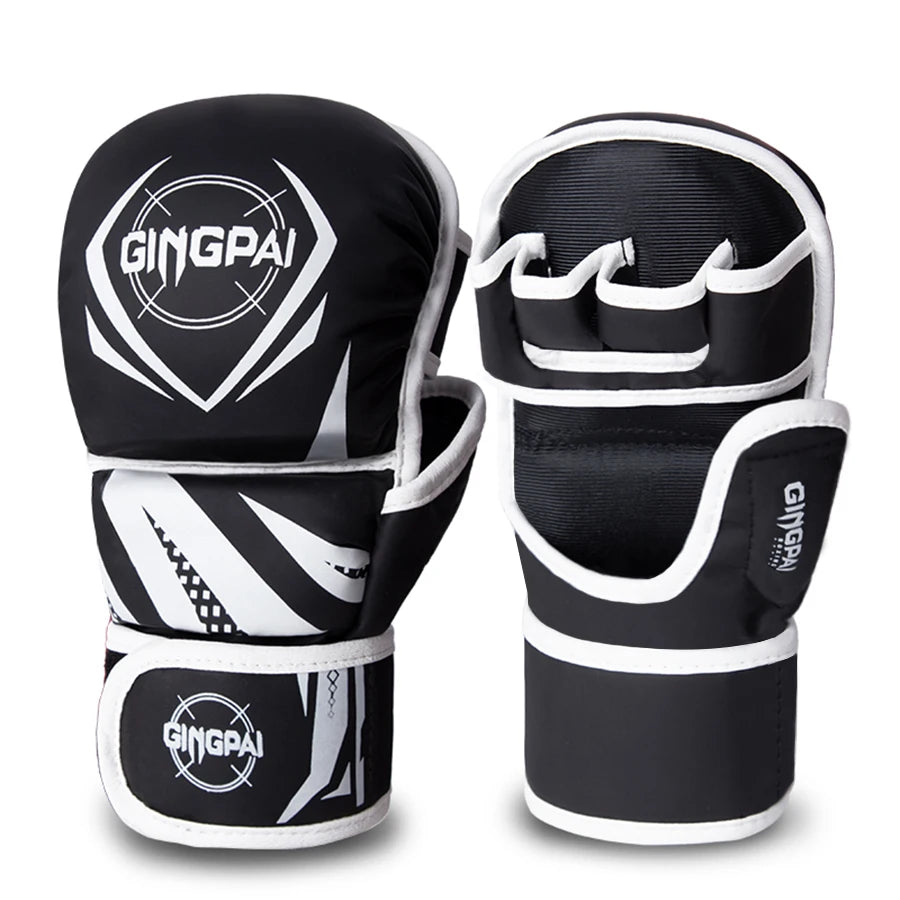 A black and white mma sparring gloves sold by 100 Spartans