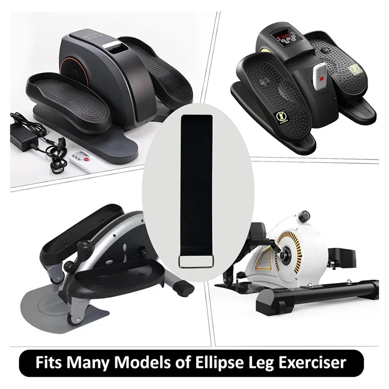 Collage of various elliptical leg exercisers with a focus on Bike Pedal Straps compatibility.