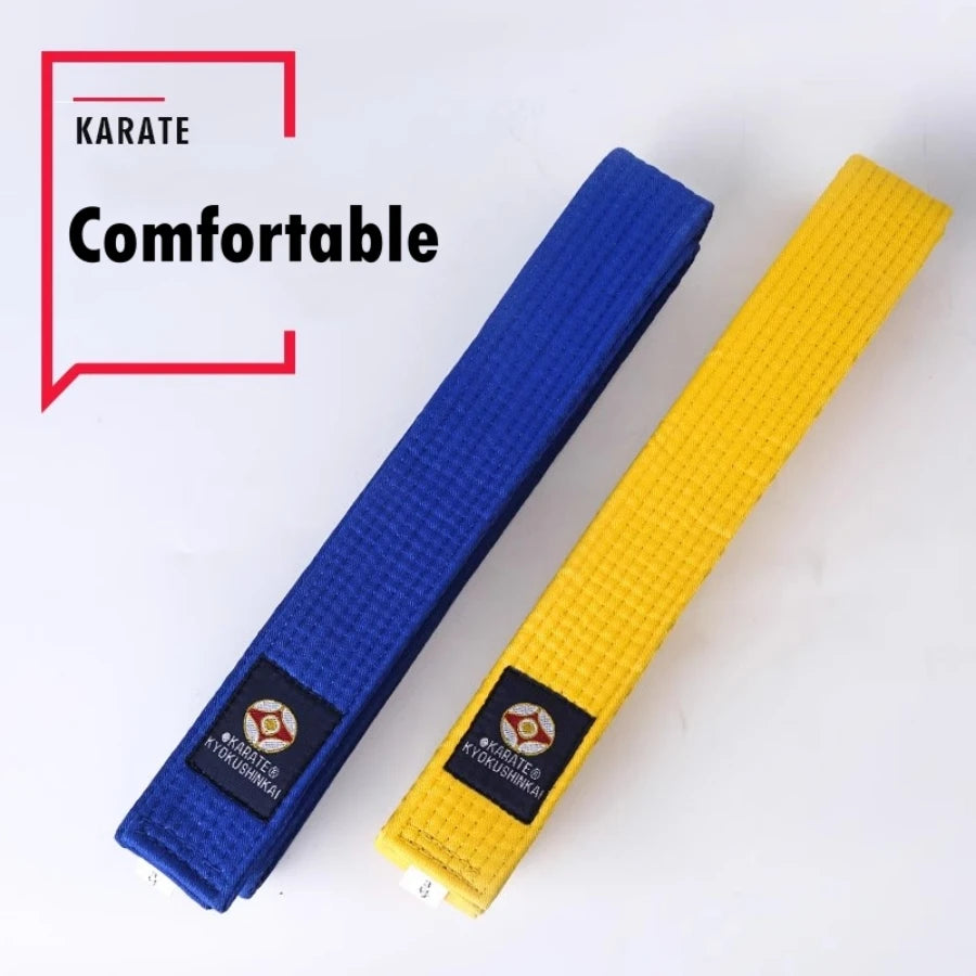 Blue and yellow belts in karate sold by 100 Spartans
