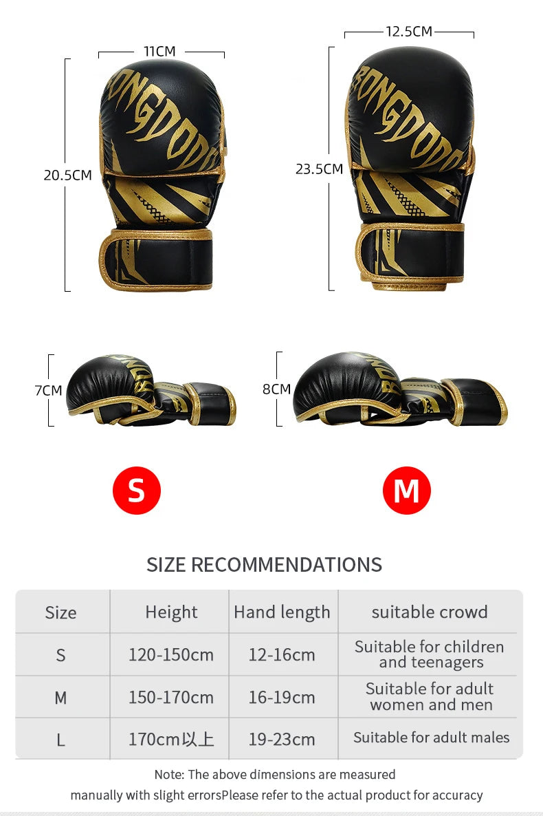 Dimensions of a Black muay thai gloves sold by 100 Spartans