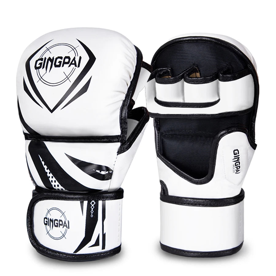 A white and black mma sparring gloves sold by 100 Spartans