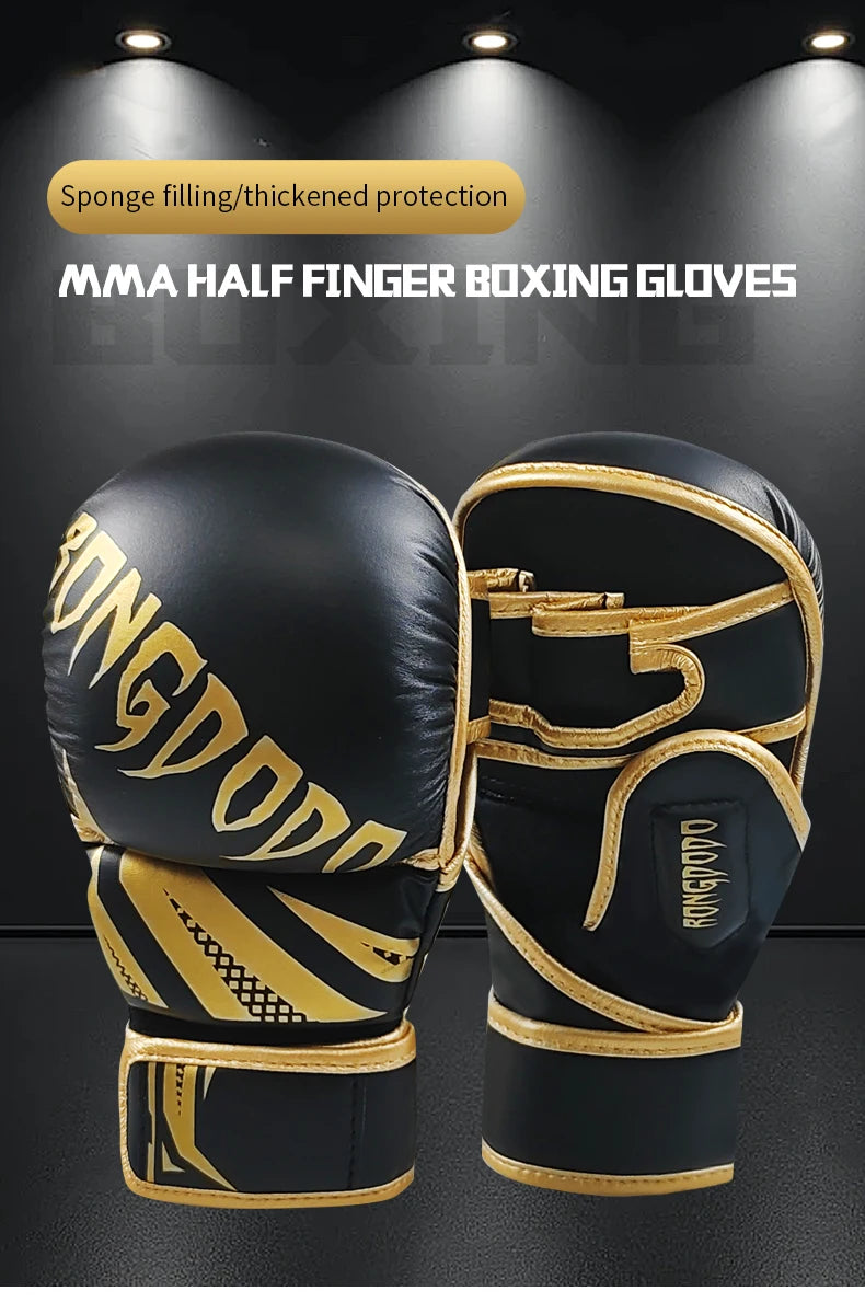 Black and gold muay thai gloves sold by 100 Spartans