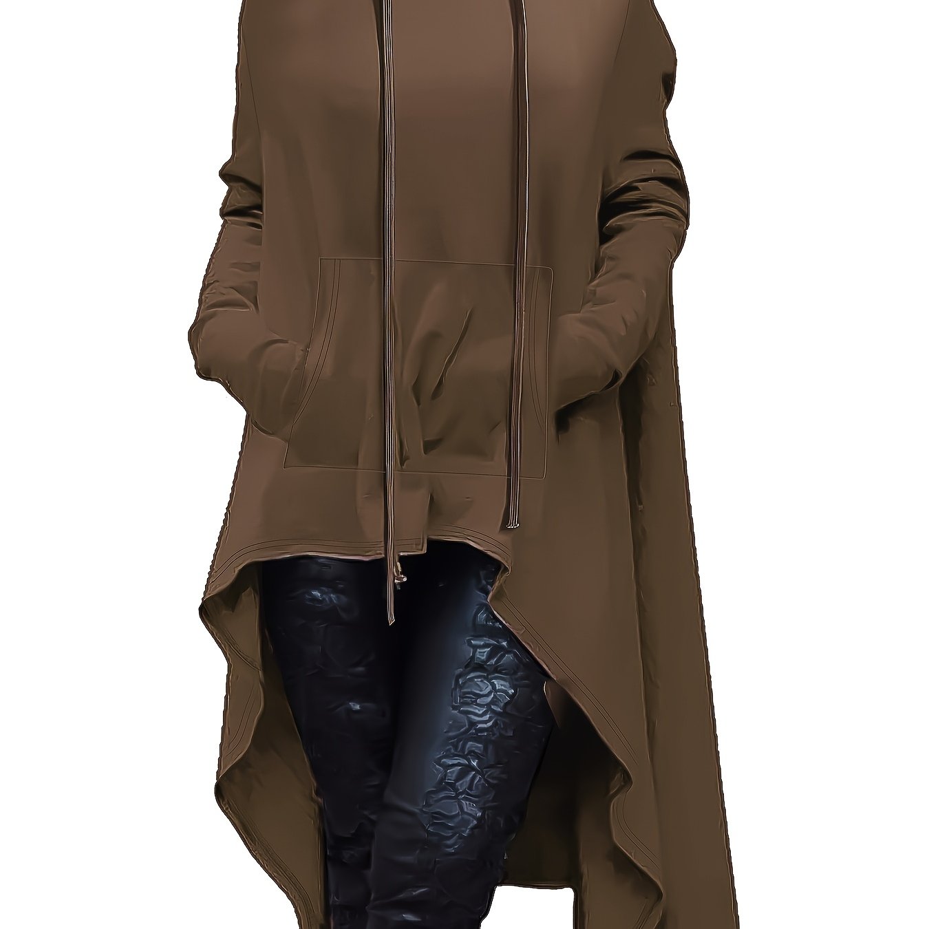A woman wearing a dark brown women’s oversized hoodie sold by 100 Spartans