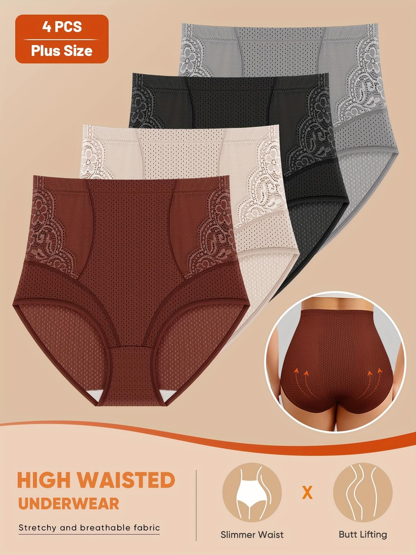 4 Pcs Set High Waist Tummy Control Panties sold by 100 Spartans