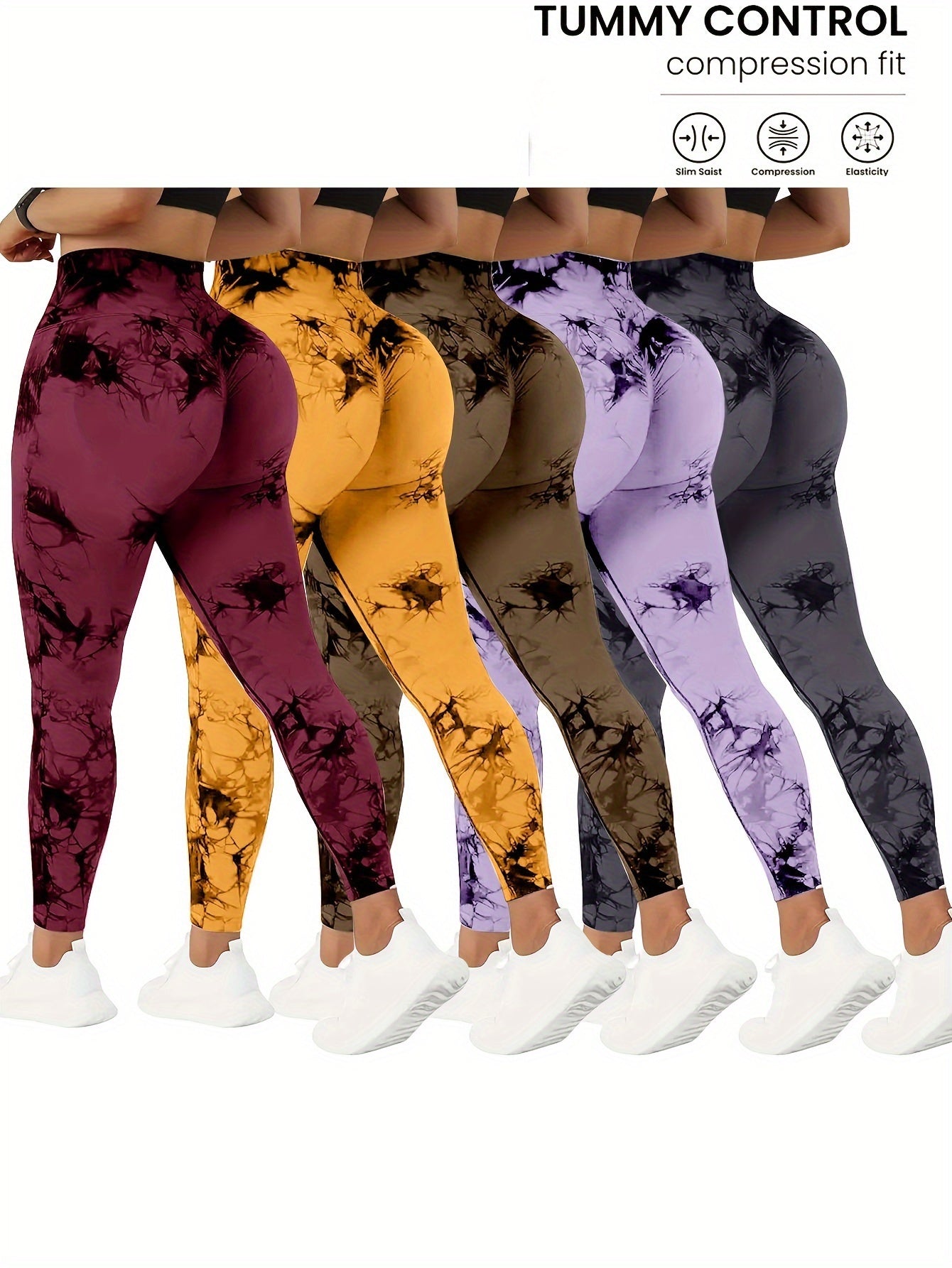 Women wearing different colors of high waisted yoga leggings sold by 100 Spartans