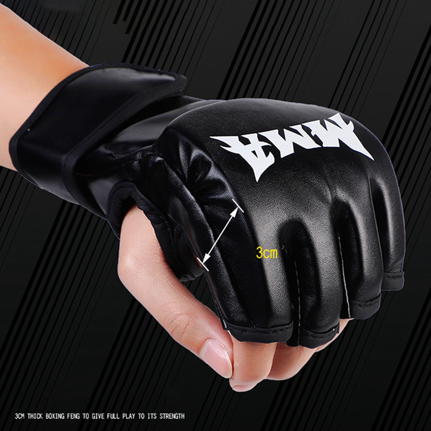 A black mma boxing gloves sold by 100 Spartans