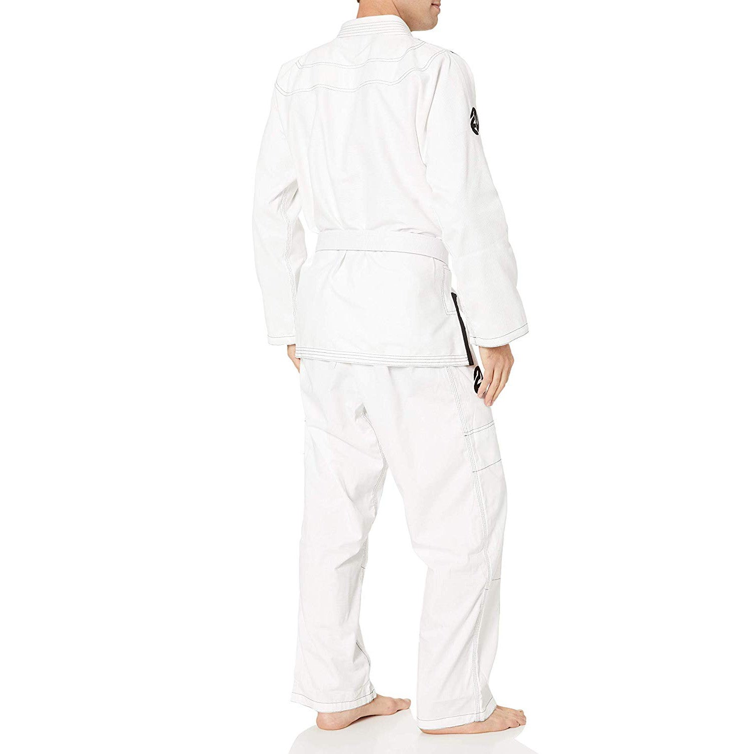 Person wearing a white BJJ Gi on a white background