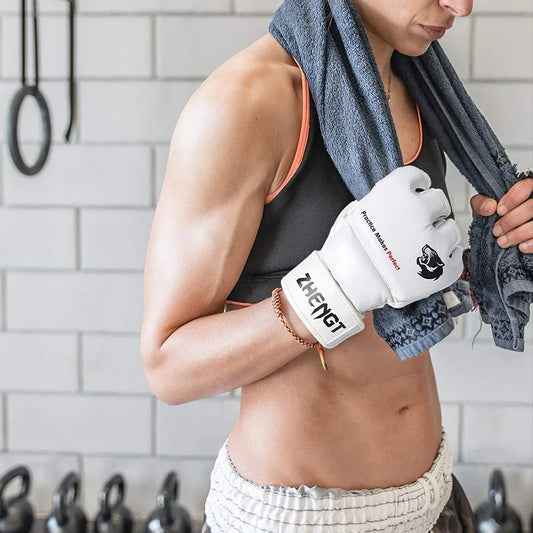 White muay thai gloves sold by 100 Spartans