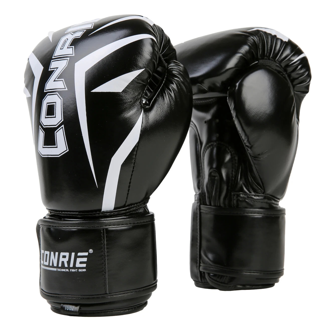 White and black pre curved boxing gloves sold by 100 Spartans