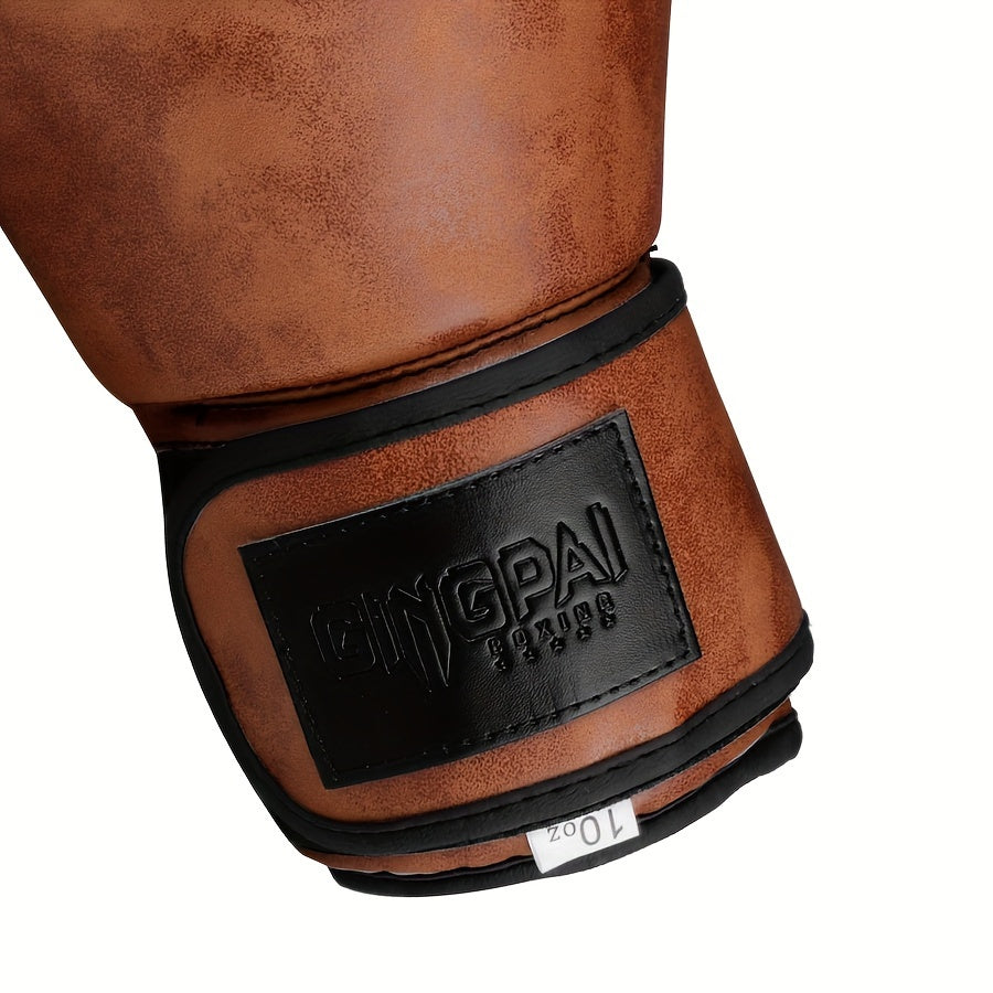 The cuff of a brown vintage series unified boxing gloves sold by 100 Spartans