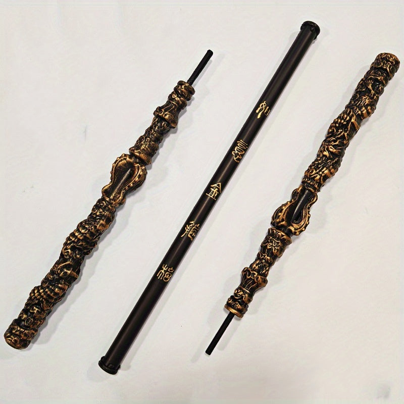 A Sun Wukong Stick with black and gold design on a white background